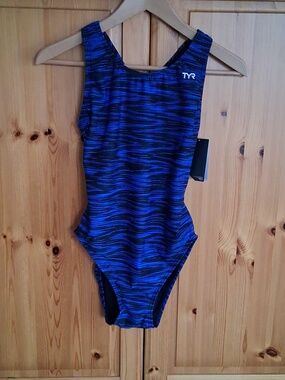 NWT TYR Blue Space-Dye Durafast Elite Maxfit One-Piece Athletic Swimsuit Size 36